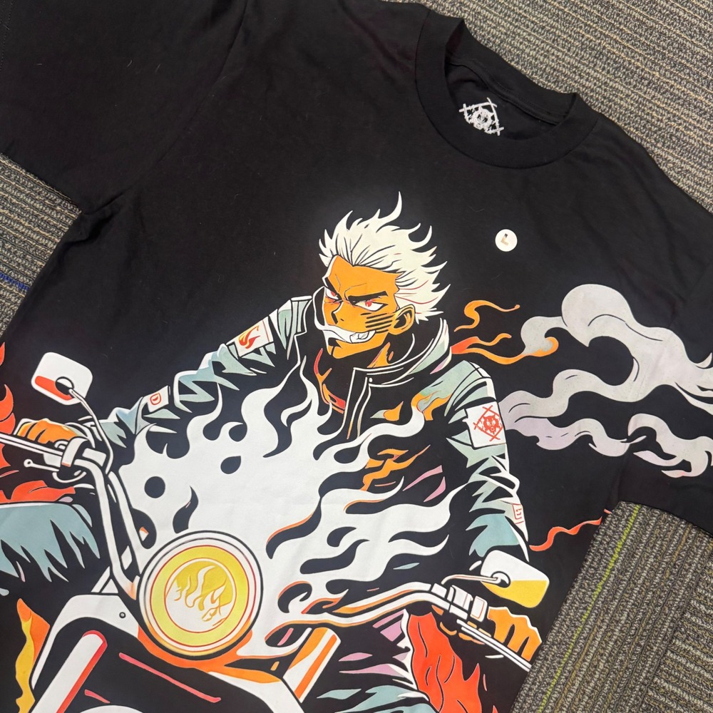 Hollow Squad Graphic T-Shirt‎ Mens Large Black New Anime Biker Flame Streetwear